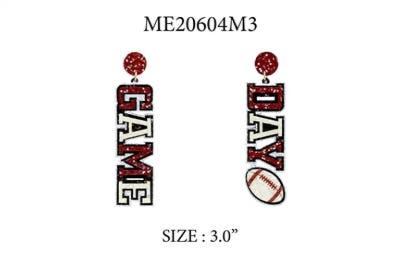 Maroon and White "Gameday" Glitter 2" Earring